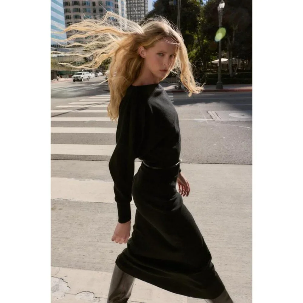 ZARA BELTED MIDI DRESS - Picture 4 of 10